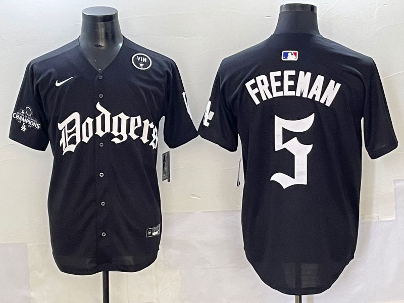 Men 2025 Los Angeles Dodgers #5 Freeman Black Seventh generation Joint Name Nike MLB Jersey style 8